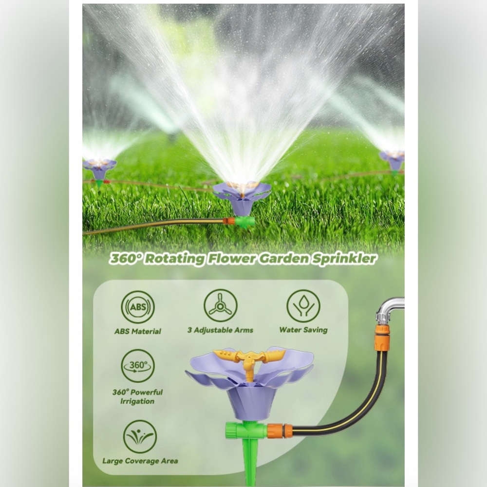 Rotating Flower Garden Sprinkler for Yard Multiple Spray Modes Easy Hose Hook - Picture 11 of 16